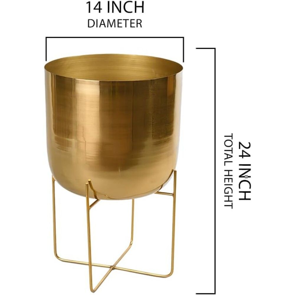 14" Diameter 24"Tall Serene Spaces Living Modern Metal Indoor Planter With Stand - Picture 5 of 5